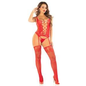 Leg Avenue - Red 2pc Cami with Attached Stockings, G-String